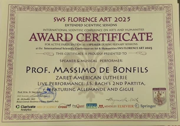 SWS Florence Art 2025 · Award Certificate